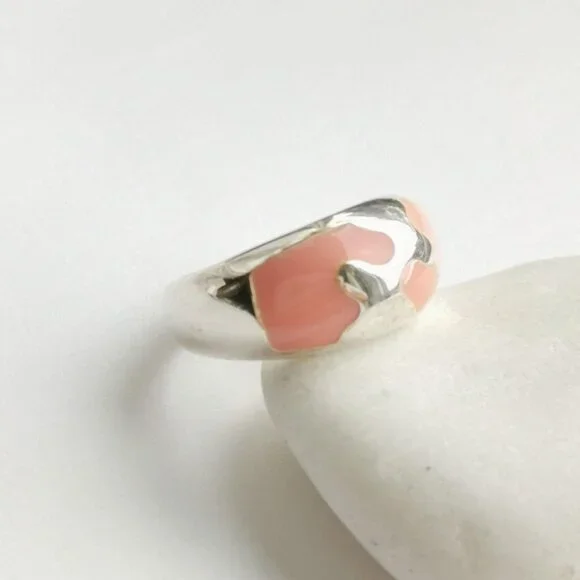 Peach Enamel mosaic dome band Ring Sterling Silver size 6 - Picture 7 of 7